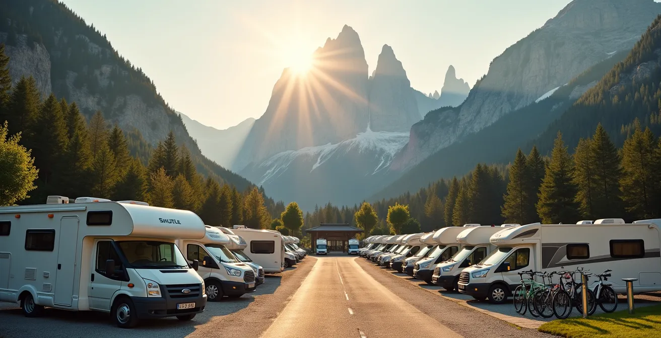 Area sosta camper organizzata ai piedi delle Dolomiti con servizi e navette