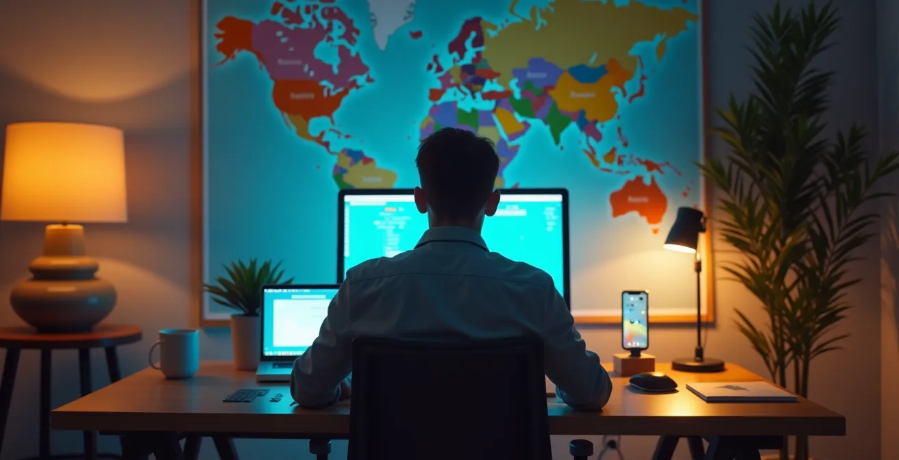 Esperto di viaggi monitora multiple schermate per tariffe aeree anomale