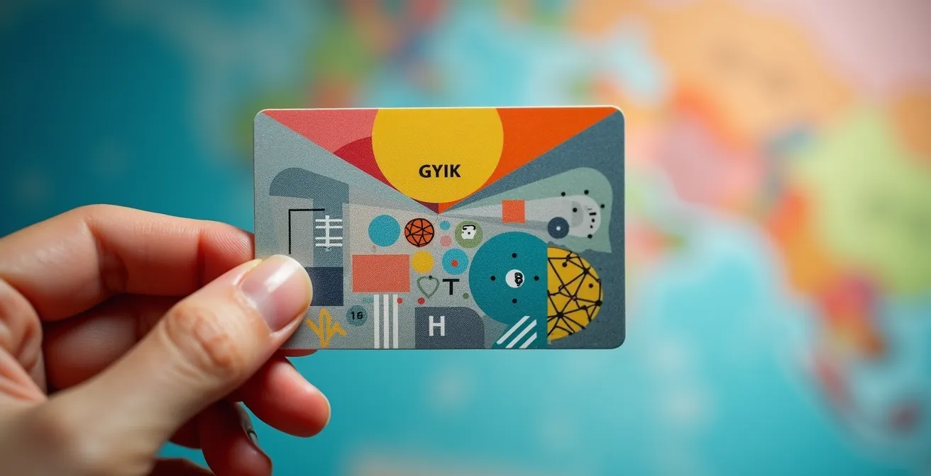 Mano con carta abbonamento trasporti su sfondo mappa trasporti pubblici