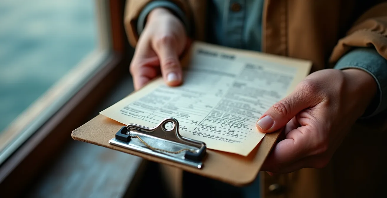 Dettaglio ravvicinato di documenti di trasporto e clipboard in ambiente portuale