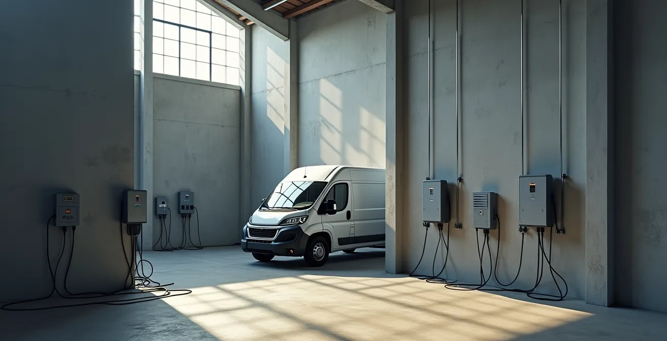 Sistema di wallbox multiplo in capannone industriale italiano