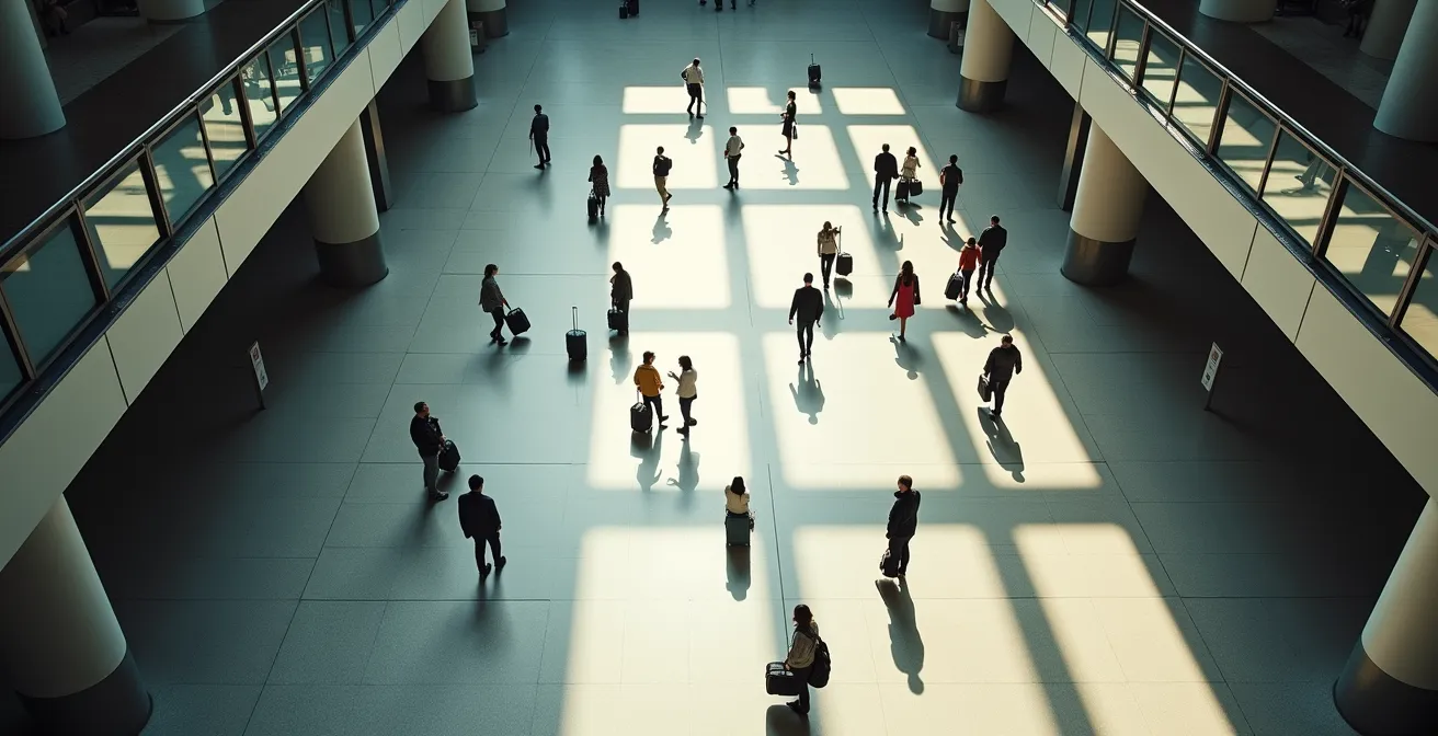 Vista aerea delle zone d'attesa strategiche nella stazione di Bologna Centrale