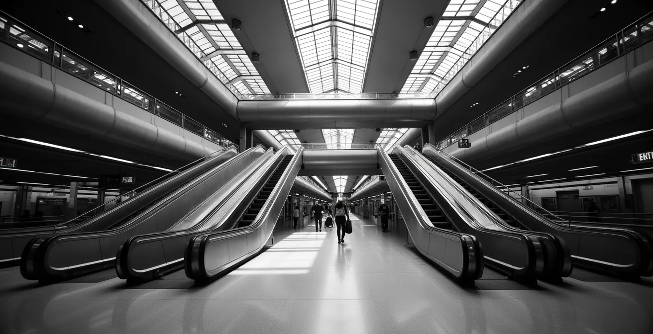 Vista architettonica della stazione di Bologna Centrale con focus sui collegamenti tra binari