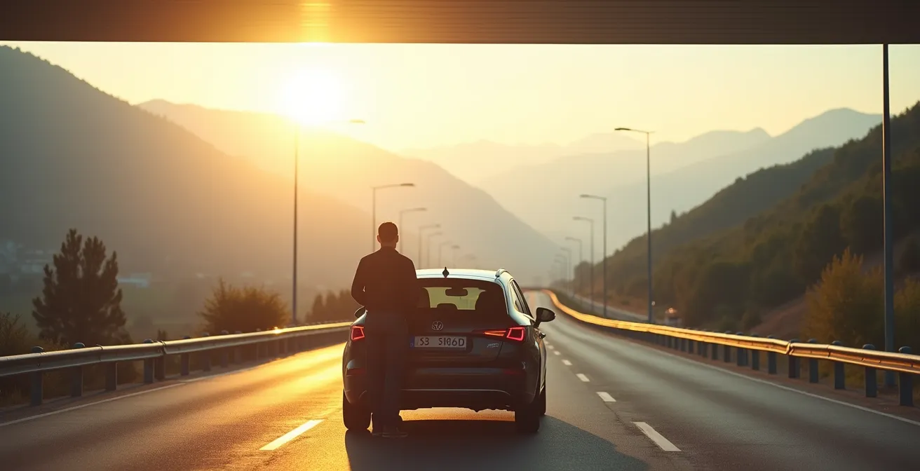 Guidatore che applica tecniche di reset mentale dopo uno spavento alla guida